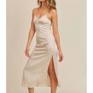 SADIE AND SAGE JUST FOR YOU SATIN MIDI DRESS IVORY FLORAL PRINT SIZE LARGE‎